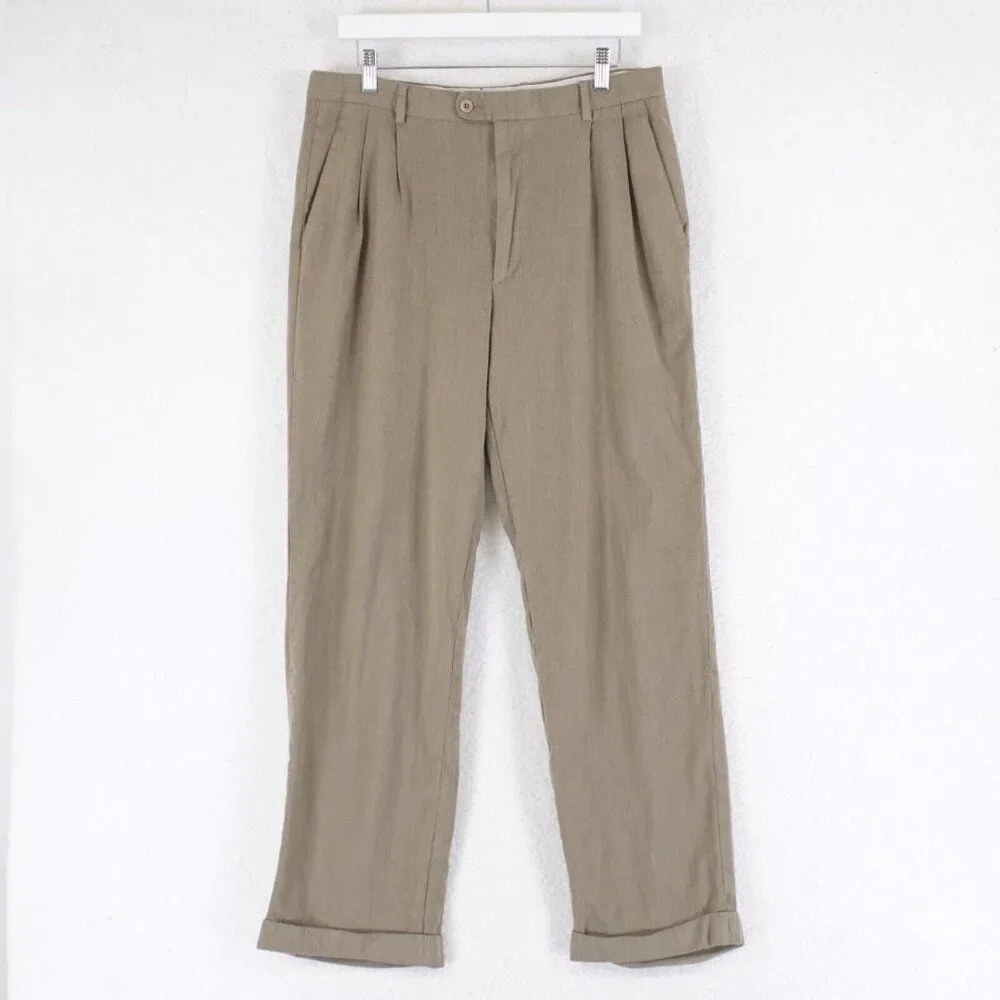 Zanella Nordstrom Bennett Tan Tweed Wool Herringbone Mid Rise Dress‎ Pants 34/29